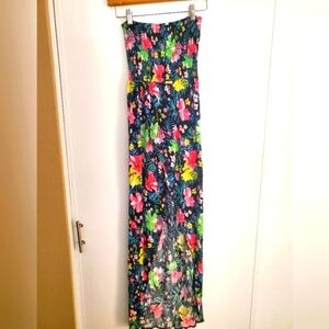 Divided H&M Pink and Red Maxi Pencil Skirt with Slit.  Hawaiian PRINT
